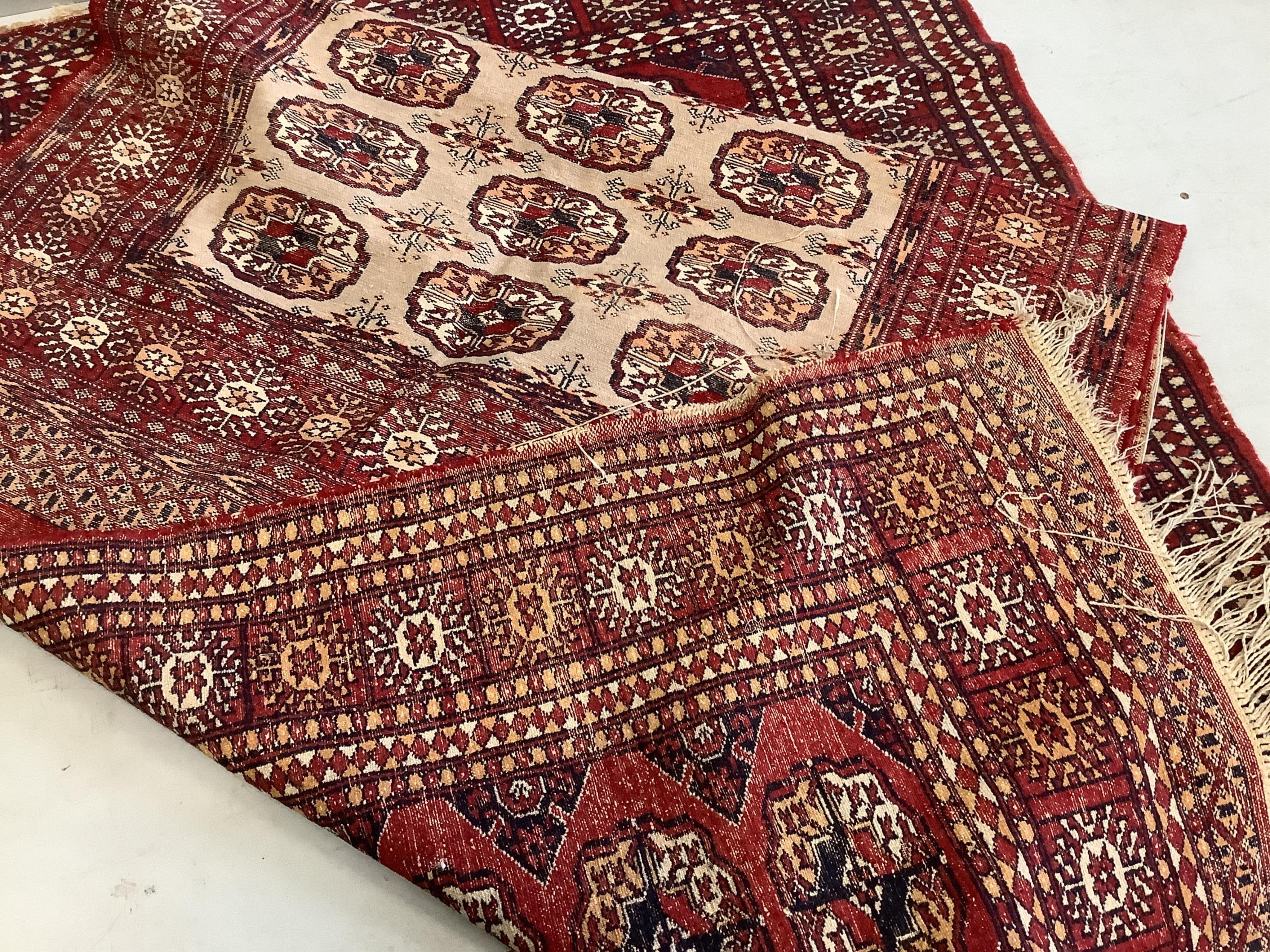 Two Bokhara rugs, larger 182 x 125cm. Condition - fair to poor